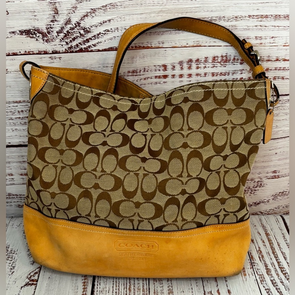 Coach Signature Canvas and Yellow Leather Shoulder Bag